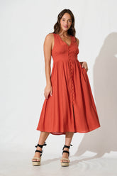 Rust Linen Cotton Midi Dress by Ryland